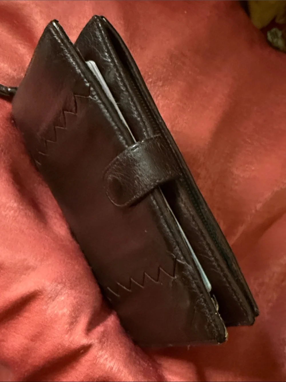 Bottega Veneta Brown Leather Snap Agenda Wallet with Zigzag Stitch